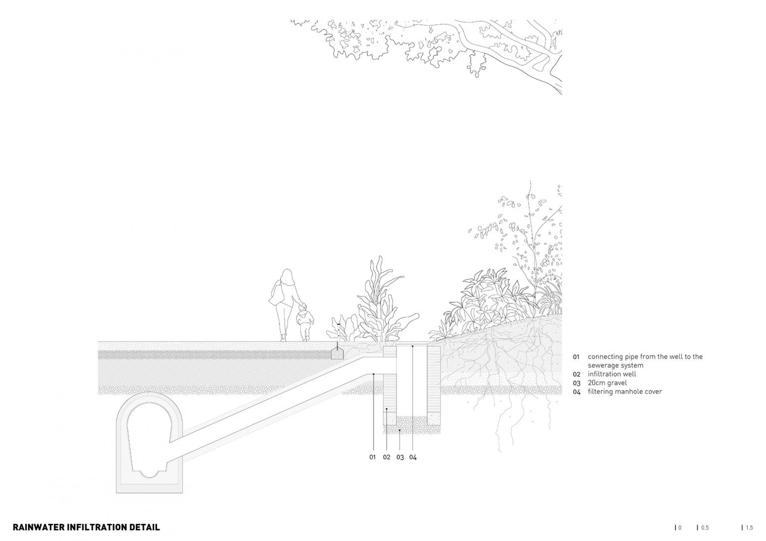 Plano de detalle constructivo. Plaza-Jardín Rocafort por 08014 Arquitectura. Plano de detalle constructivo. Plaza-Jardín Rocafort por 08014 Arquitectura.