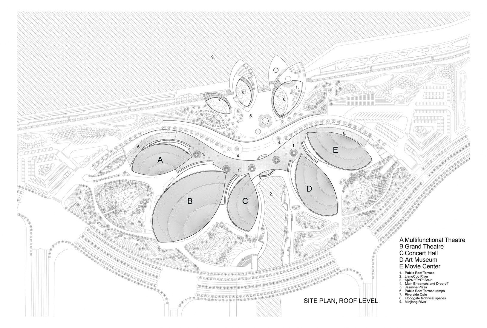 Roof level plan. Fuzhou Strait Culture and Art Centre by PES-Architects.