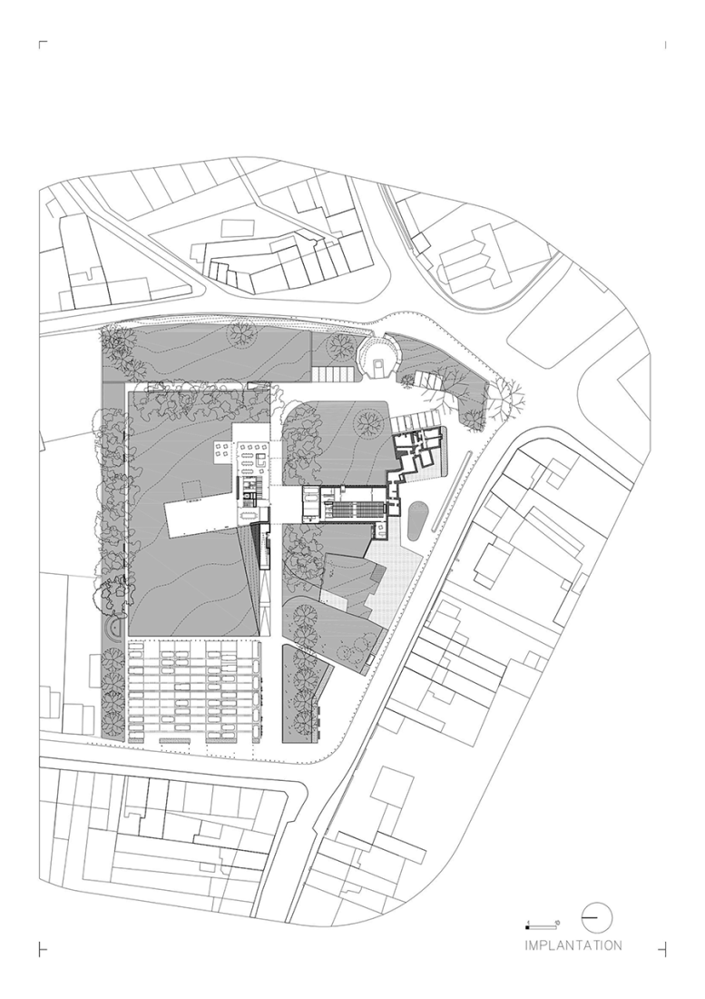 Site plan. Town Hall, 94 Montigny le Tilleul by V+.  Site plan. Town Hall, 94 Montigny le Tilleul by V+.