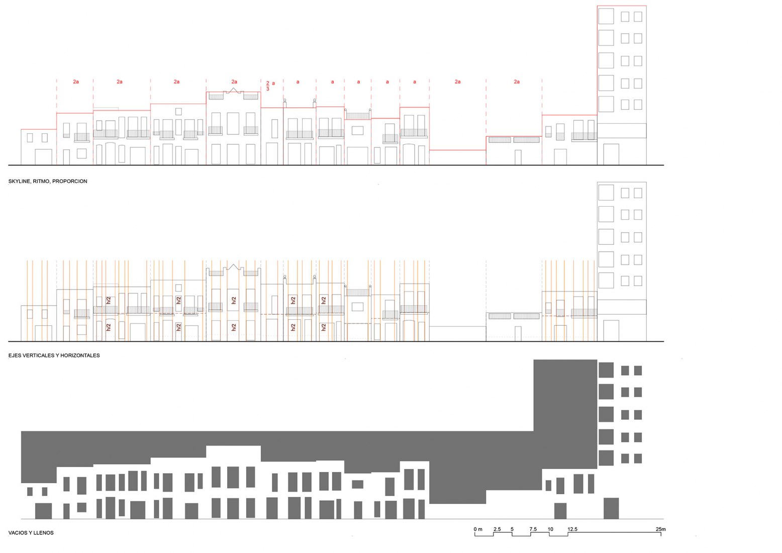 Rhythm, proportion, axes and composition of the general street elevation. House-Workshop in Cabanyal by Estudio Alberto Burgos and Teresa Carrau Carbonell Rhythm, proportion, axes and composition of the general street elevation. House-Workshop in Cabanyal by Estudio Alberto Burgos and Teresa Carrau Carbonell