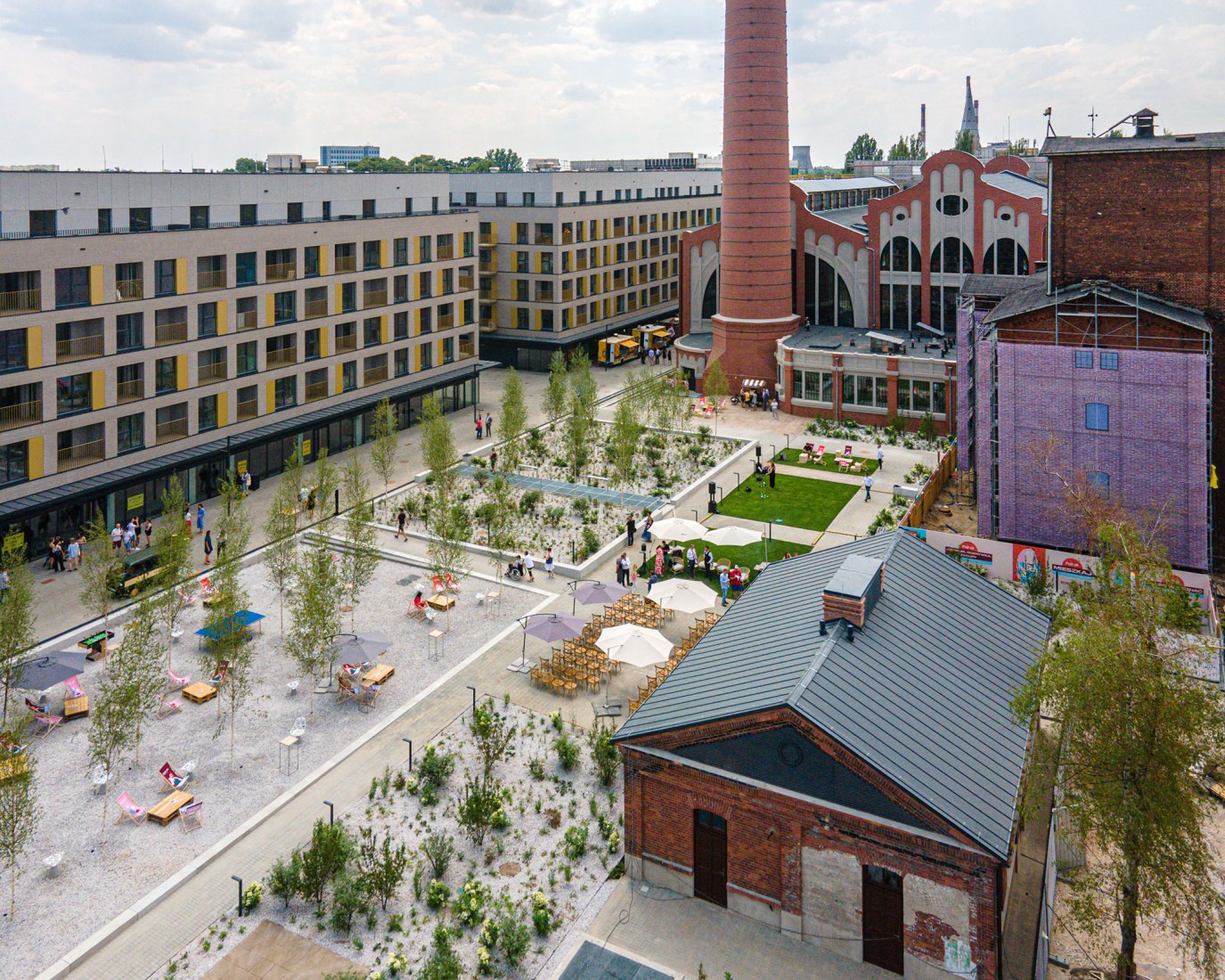 Anna Gardens in the Fuzja development, 2021. Lodz, Poland, by Medusa Group. Photograph by Rafał Tomczyk