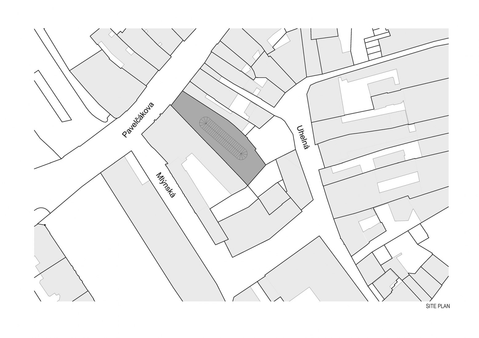 Plano de situación. Nueva sede de la Radio Checa de Olomouc por Atelier 38.