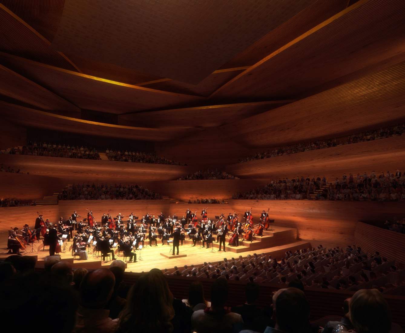 Winning entry for Vltava Philharmonic by BIG. Visualization by Mozses.