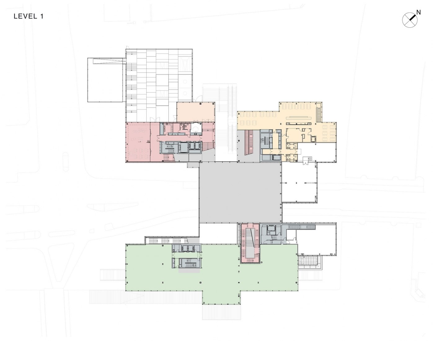 Program. First floor plan. BLOX / DAC by OMA. Image courtesy of OMA