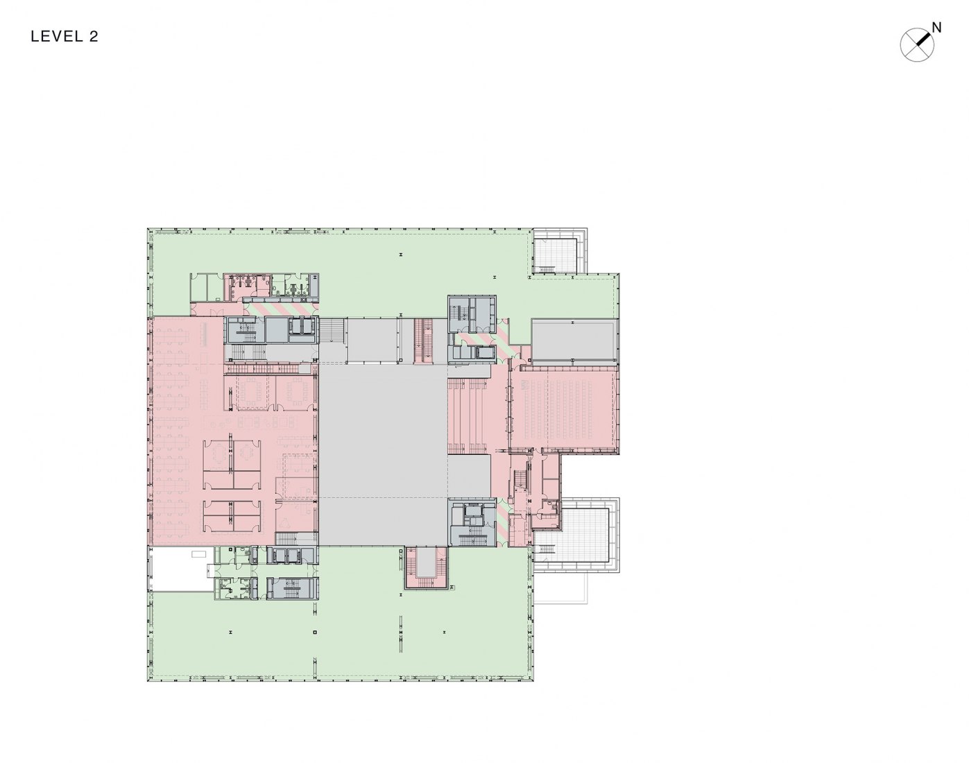 Program. Second floor plan. BLOX / DAC by OMA. Image courtesy of OMA