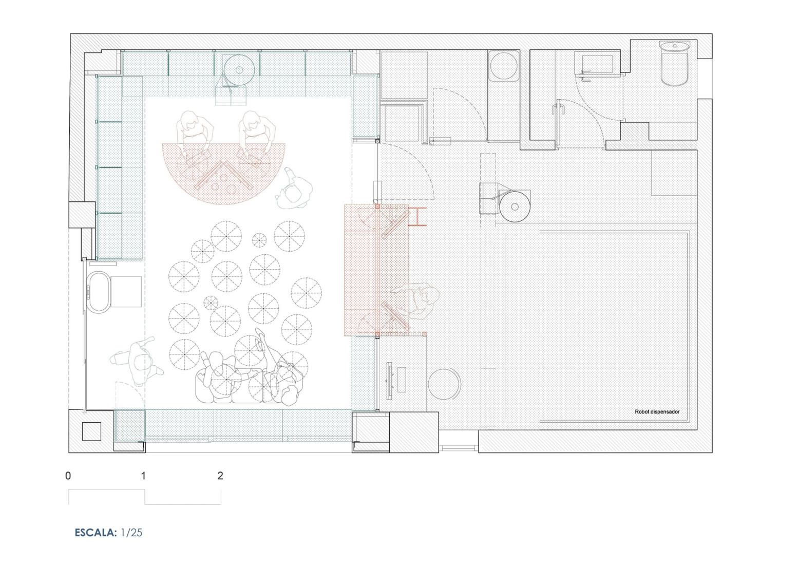 Plan of the current state. Farmacia Artilleros by Adam Bresnick. Plan of the current state. Farmacia Artilleros by Adam Bresnick.