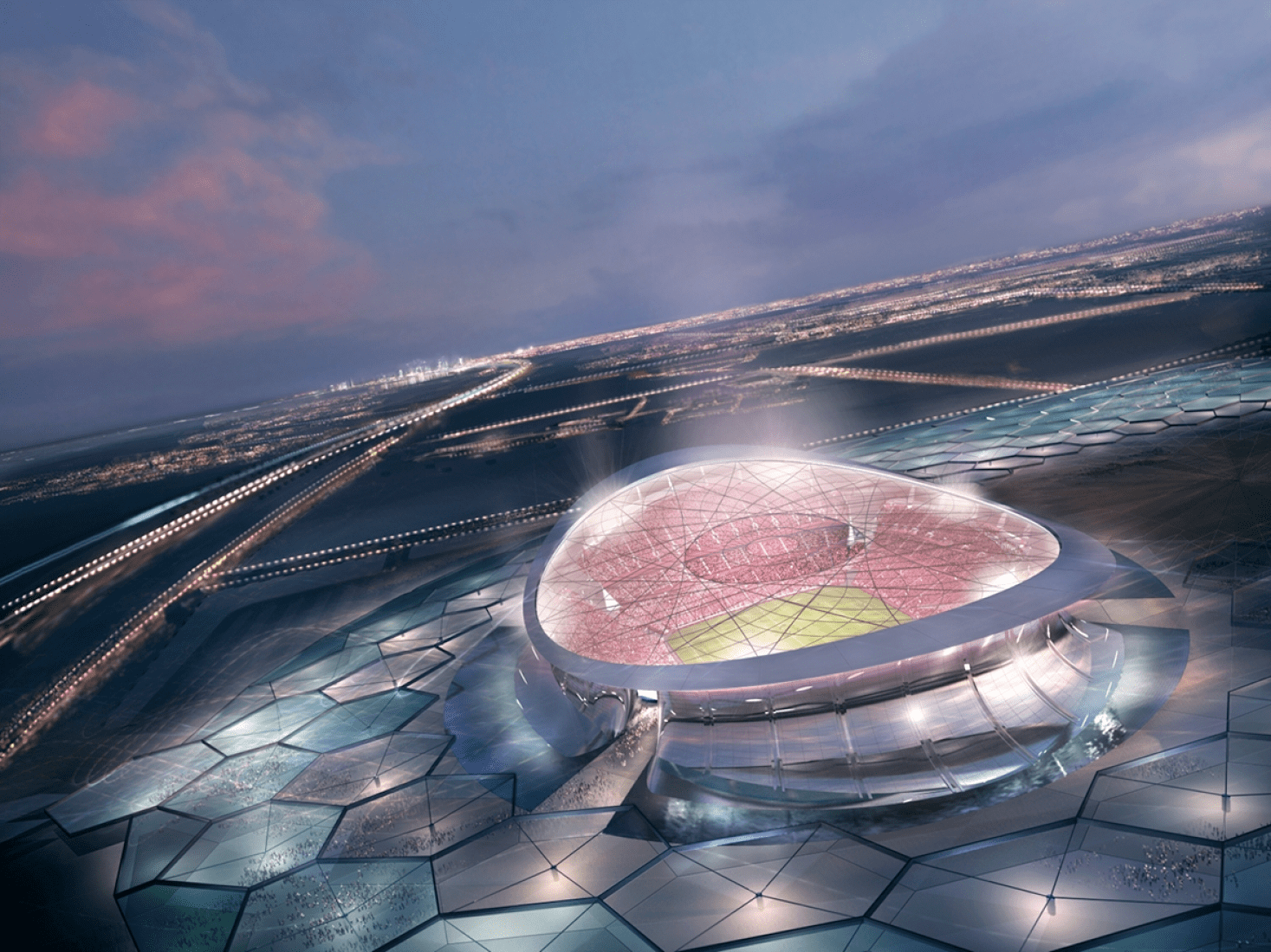 Vista general. Renderización del Estadio de Lusail en Catar por Foster + Partners. 