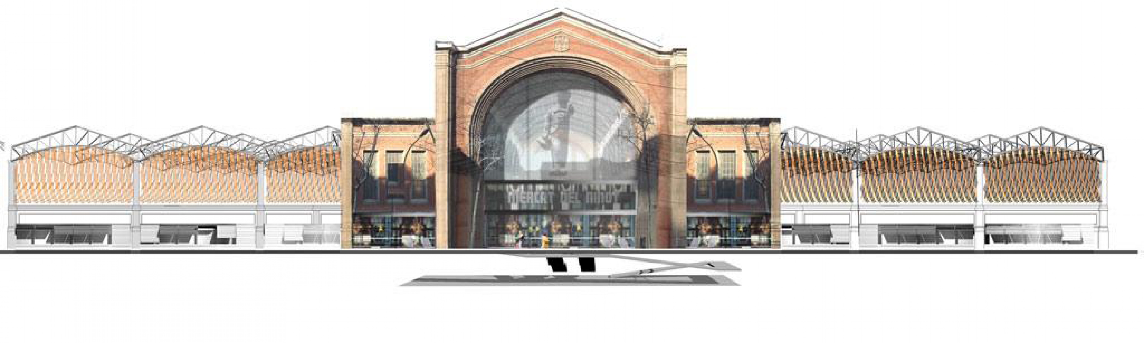 Elevation of the Ninot Market in Barcelona, reformed by Josep Lluís Mateo.  Elevation of the Ninot Market in Barcelona, reformed by Josep Lluís Mateo.