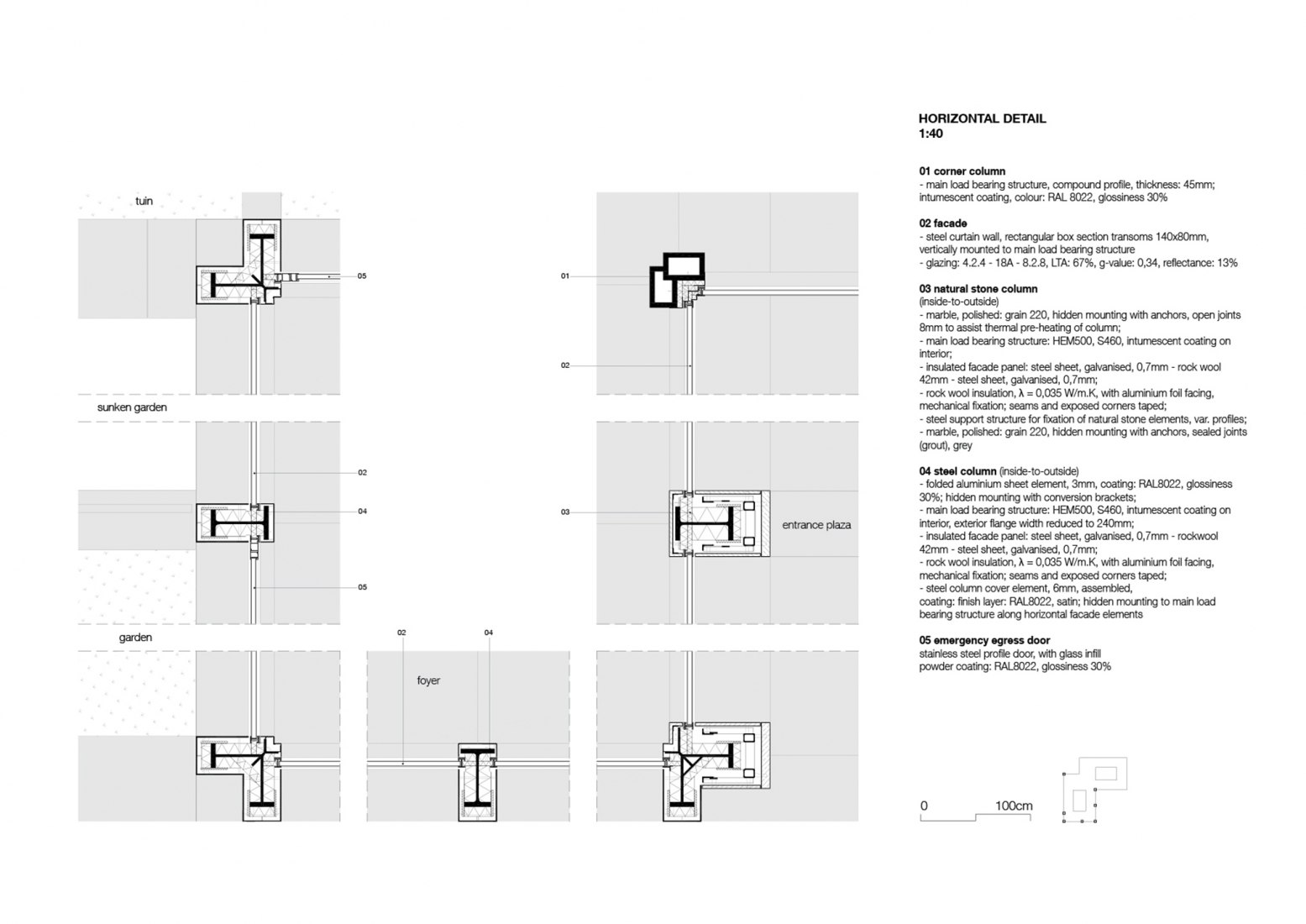 Horizontal detail. Courthouse Amsterdam by KAAN Architecten Horizontal detail. Courthouse Amsterdam by KAAN Architecten