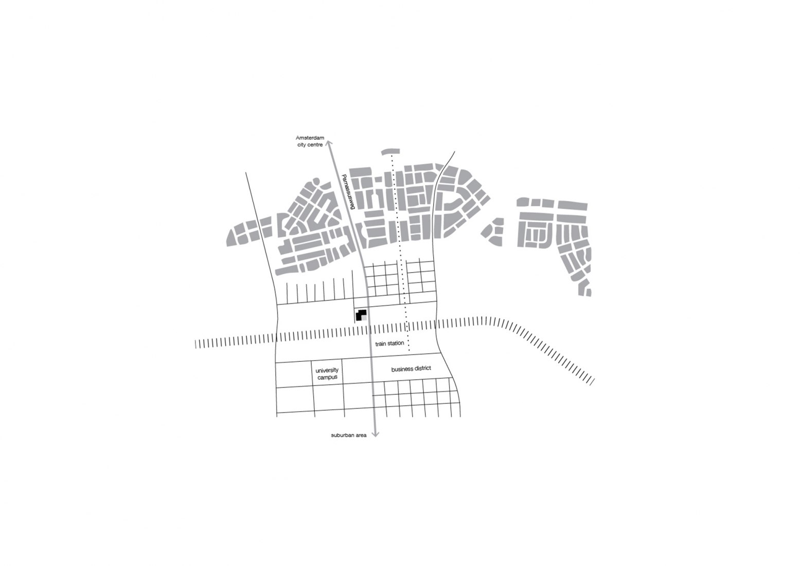 Urban situation diagram. Courthouse Amsterdam by KAAN Architecten Urban situation diagram. Courthouse Amsterdam by KAAN Architecten