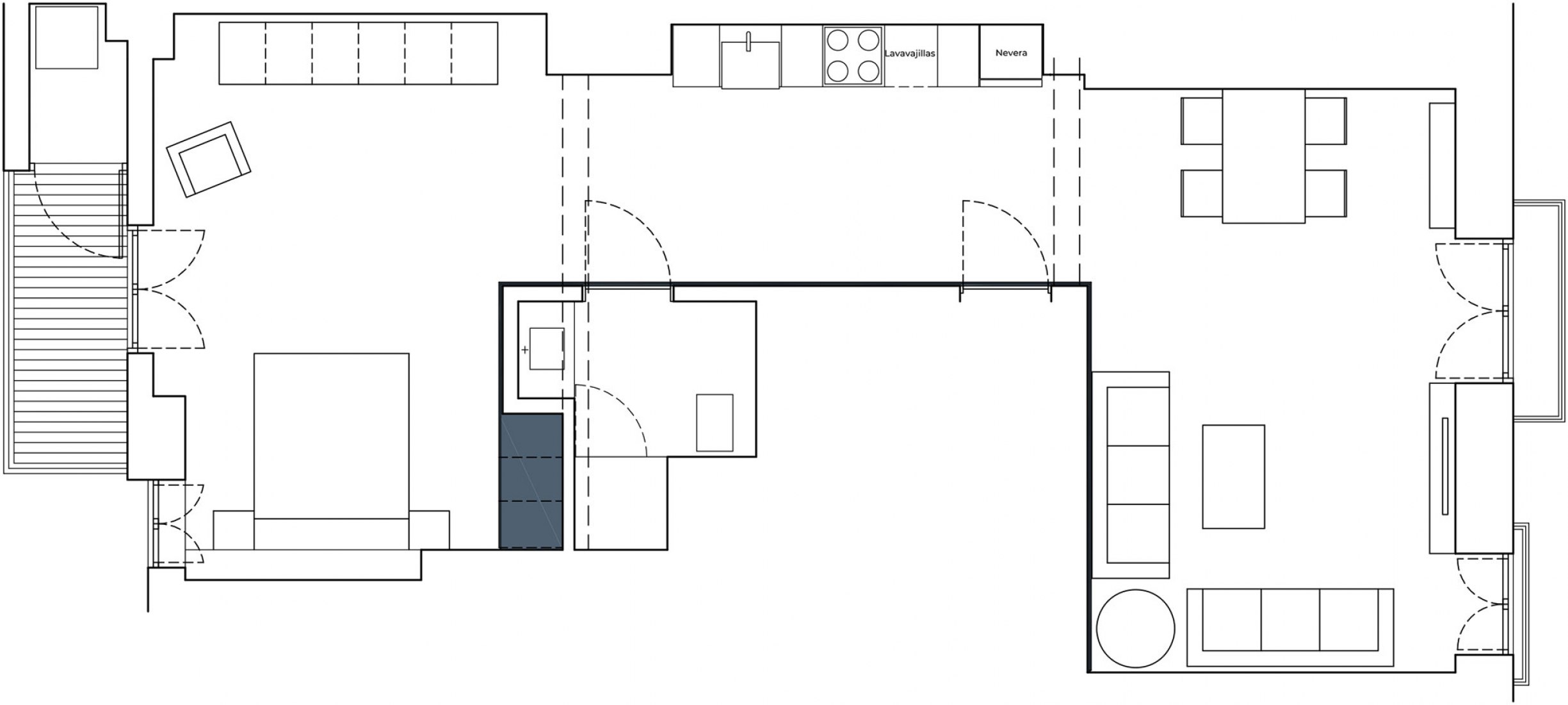 Ground floor plan. Padre Jofre penthouse by Mano de Santo.  Ground floor plan. Padre Jofre penthouse by Mano de Santo.