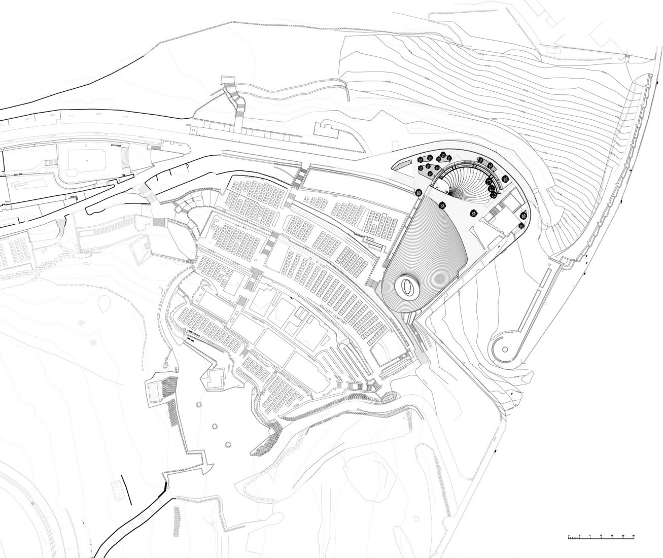 Site plan. The Mount Herzl Memorial Hall by Kimmel Eshkolot Architects. Site plan. The Mount Herzl Memorial Hall by Kimmel Eshkolot Architects.