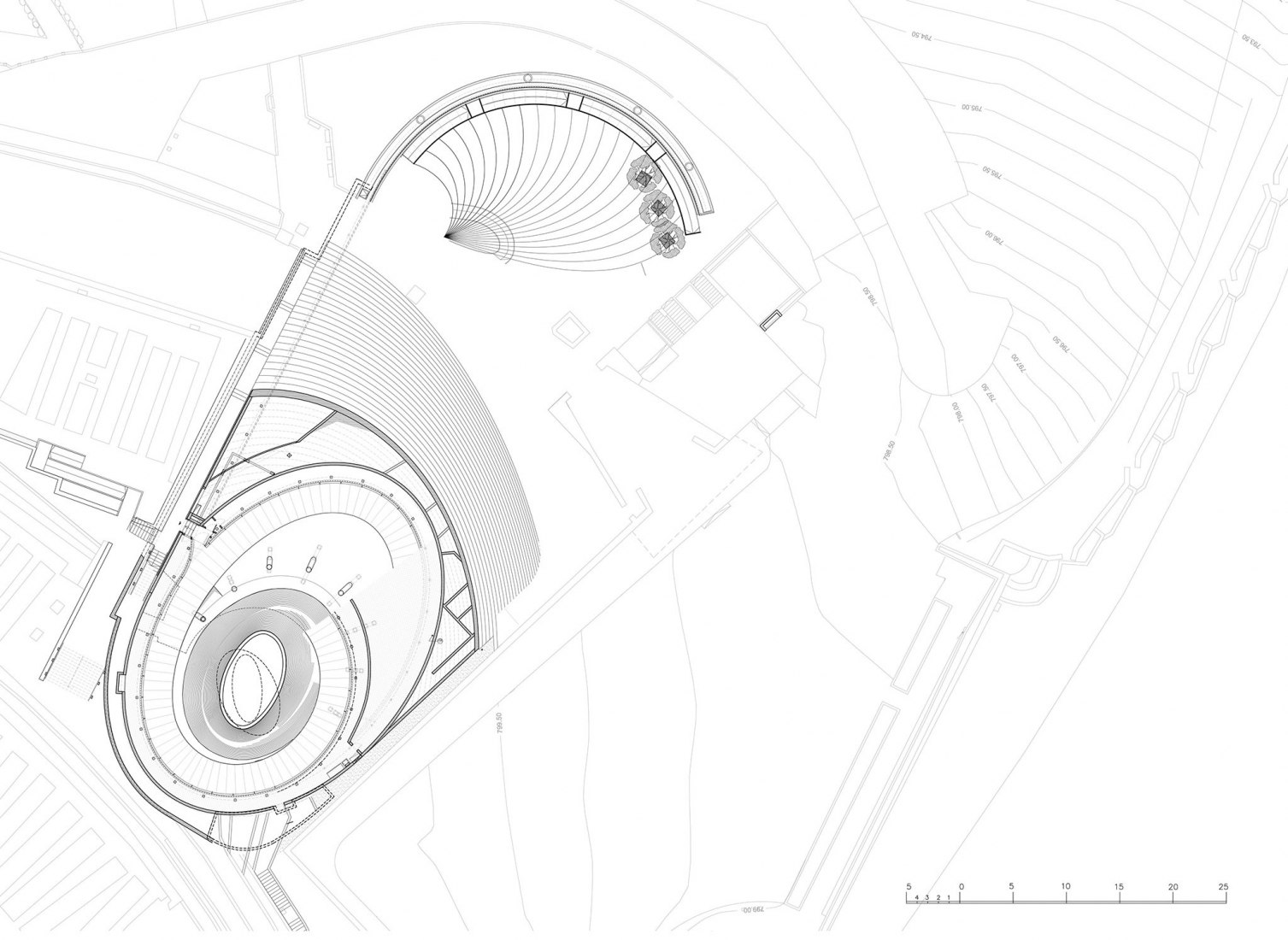 Middle level plan. The Mount Herzl Memorial Hall by Kimmel Eshkolot Architects. Middle level plan. The Mount Herzl Memorial Hall by Kimmel Eshkolot Architects.
