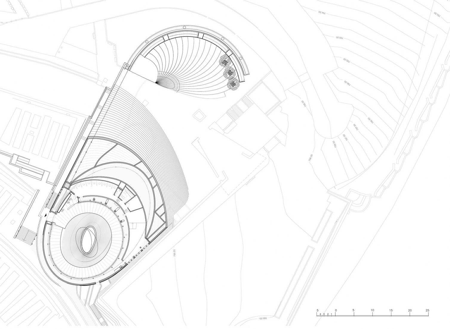 Upper level plan. The Mount Herzl Memorial Hall by Kimmel Eshkolot Architects. Upper level plan. The Mount Herzl Memorial Hall by Kimmel Eshkolot Architects.