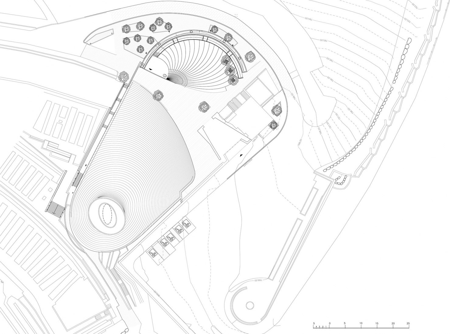 Roof level plan. The Mount Herzl Memorial Hall by Kimmel Eshkolot Architects. Roof level plan. The Mount Herzl Memorial Hall by Kimmel Eshkolot Architects.