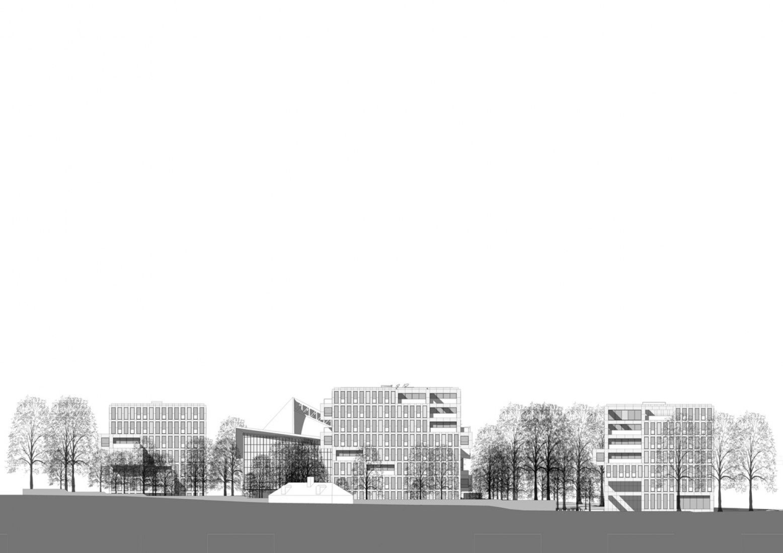 Alzado. Viviendas del Instituto de la Commonwealth por OMA.  Alzado. Viviendas del Instituto de la Commonwealth por OMA.