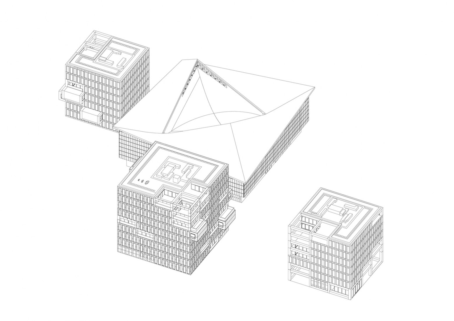 Axonométrica. Viviendas del Instituto de la Commonwealth por OMA.  Axonométrica. Viviendas del Instituto de la Commonwealth por OMA.