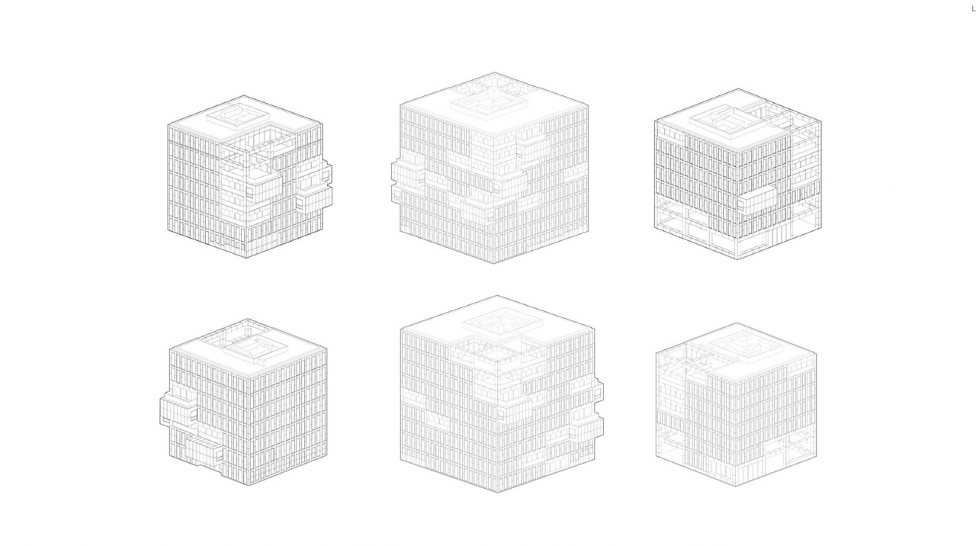 Volumetría. Viviendas del Instituto de la Commonwealth por OMA.  Volumetría. Viviendas del Instituto de la Commonwealth por OMA.