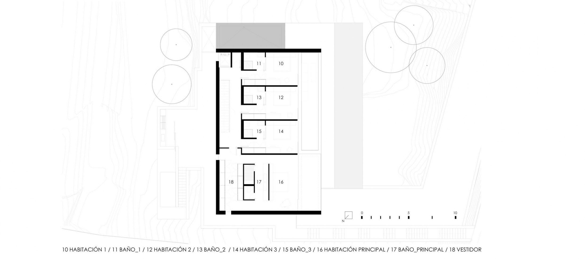 Plano de planta primera. Casa Oslo - Volumen de hormigón, por Ramón Esteve Estudio. 