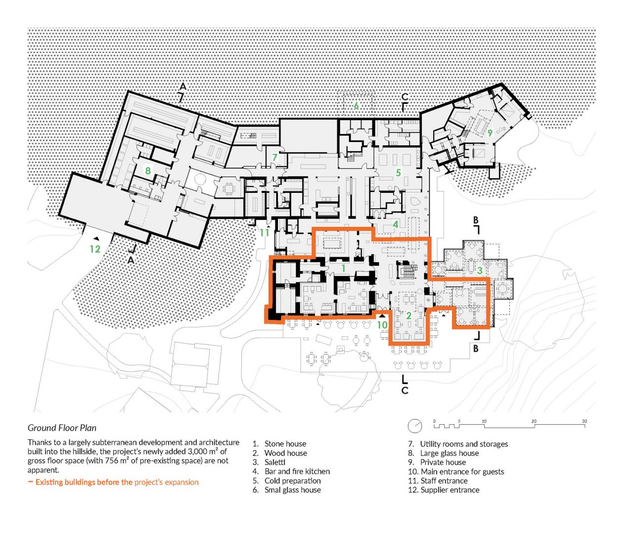 Edificios existentes antes de la ampliación. Restaurante Steirereck en el Pogusch por PPAG architects. Edificios existentes antes de la ampliación. Restaurante Steirereck en el Pogusch por PPAG architects.