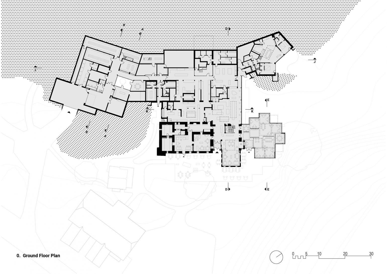 Plano de planta baja. Restaurante Steirereck en el Pogusch por PPAG architects. Plano de planta baja. Restaurante Steirereck en el Pogusch por PPAG architects.