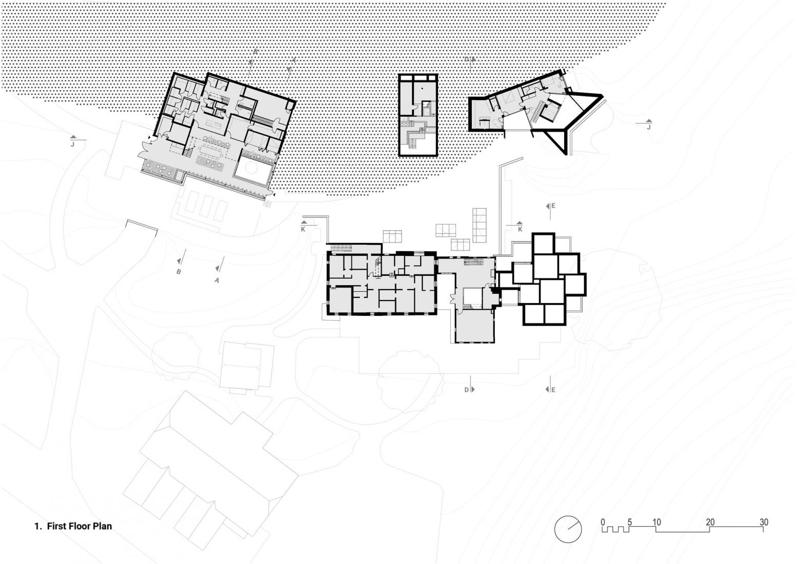 Plano de planta primera. Restaurante Steirereck en el Pogusch por PPAG architects. Plano de planta primera. Restaurante Steirereck en el Pogusch por PPAG architects.