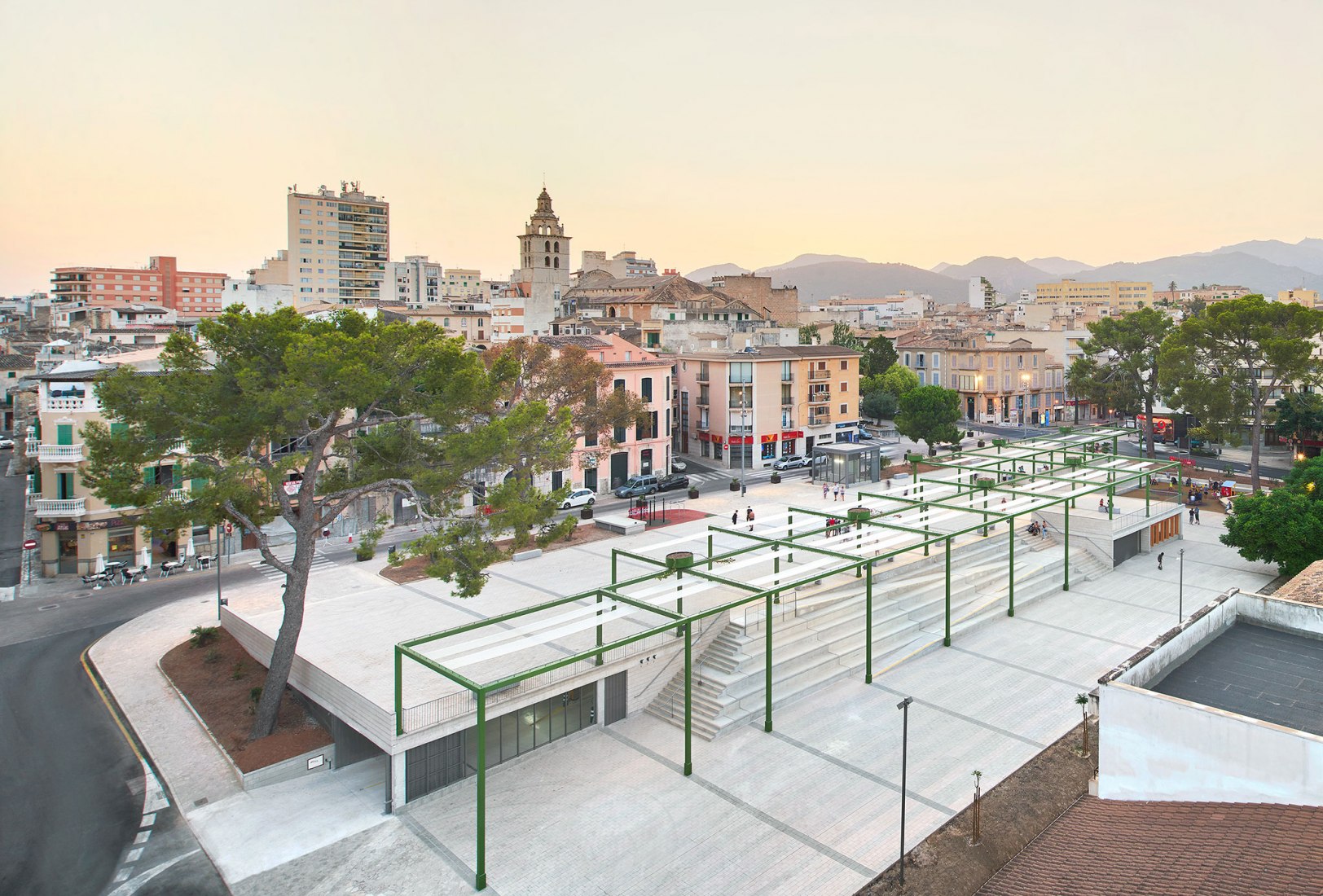 Plaza Mallorca seen from a rooftop 2021. Fonamental. Renovation of Plaza Mallorca by Son Estudi. Photography by Jose Hevia  Plaza Mallorca seen from a rooftop 2021. Fonamental. Renovation of Plaza Mallorca by Son Estudi. Photography by Jose Hevia