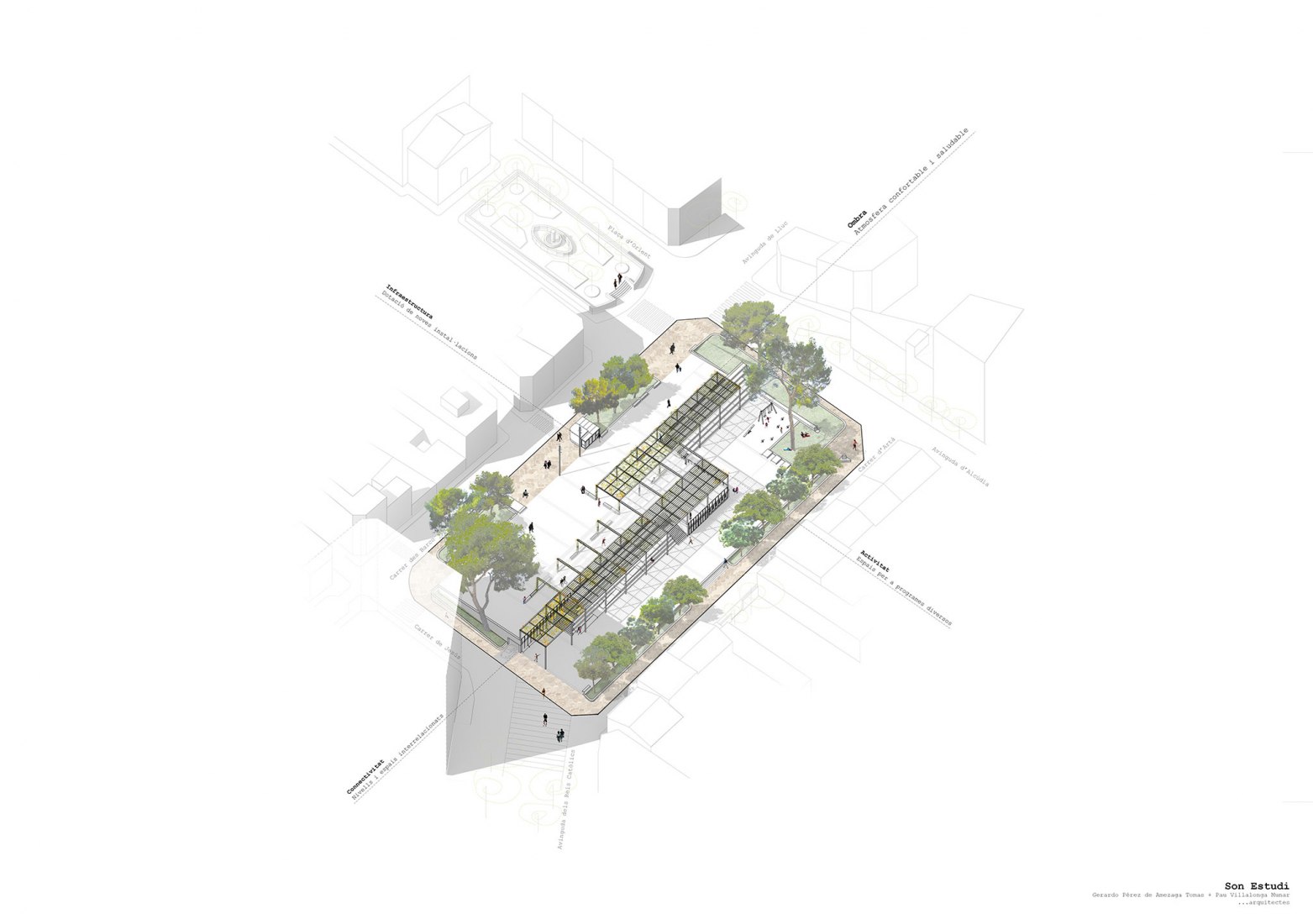 Axonometric. Fonamental. Plaza Mallorca renovation by Son Estudi. Axonometric. Fonamental. Plaza Mallorca renovation by Son Estudi.