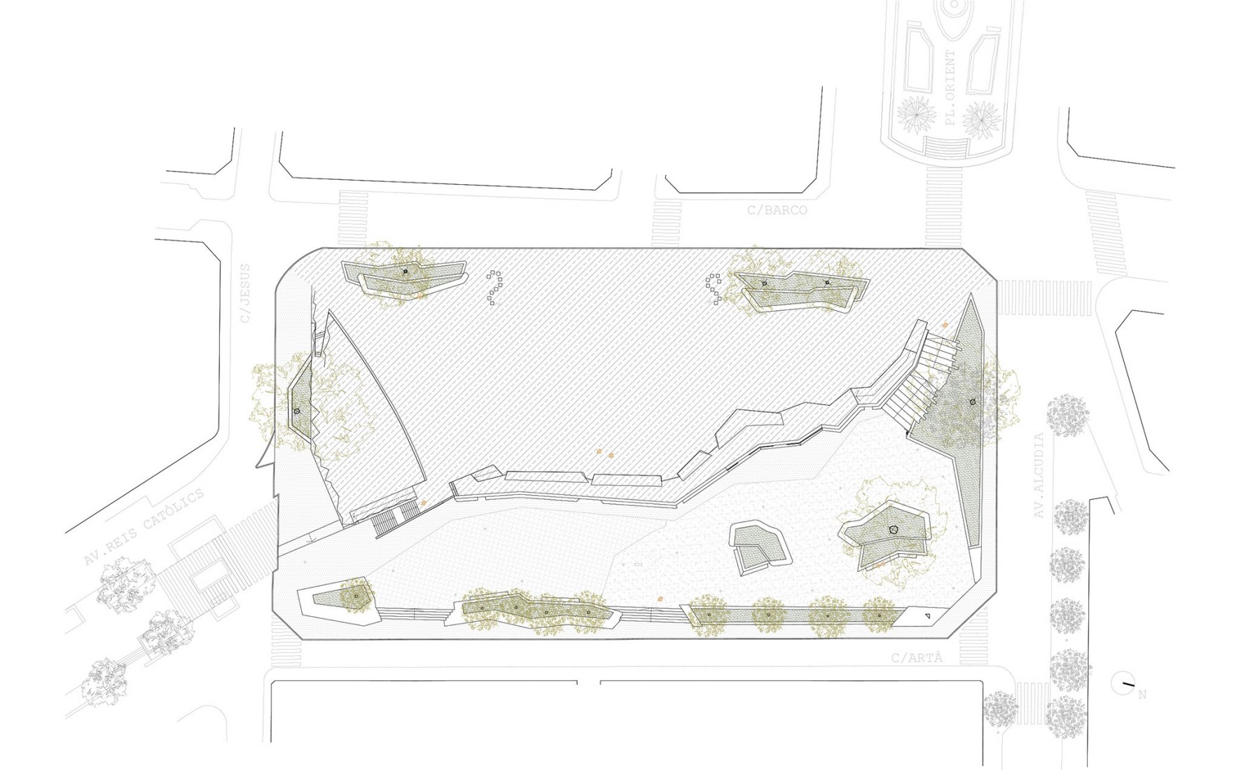 2016 square-roof plan. Fonamental. Plaza Mallorca renovation by Son Estudi. 2016 square-roof plan. Fonamental. Plaza Mallorca renovation by Son Estudi.