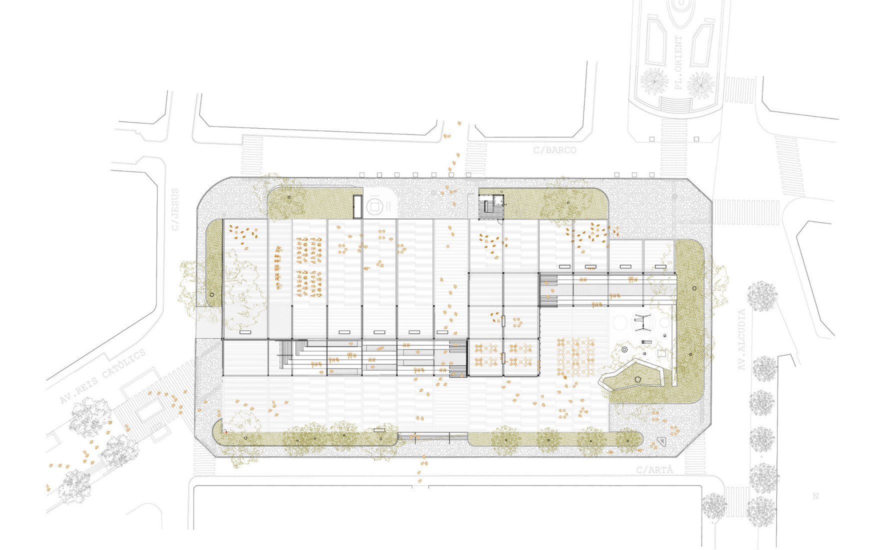 2021 square-roof plan. Fonamental. Plaza Mallorca renovation by Son Estudi. 2021 square-roof plan. Fonamental. Plaza Mallorca renovation by Son Estudi.