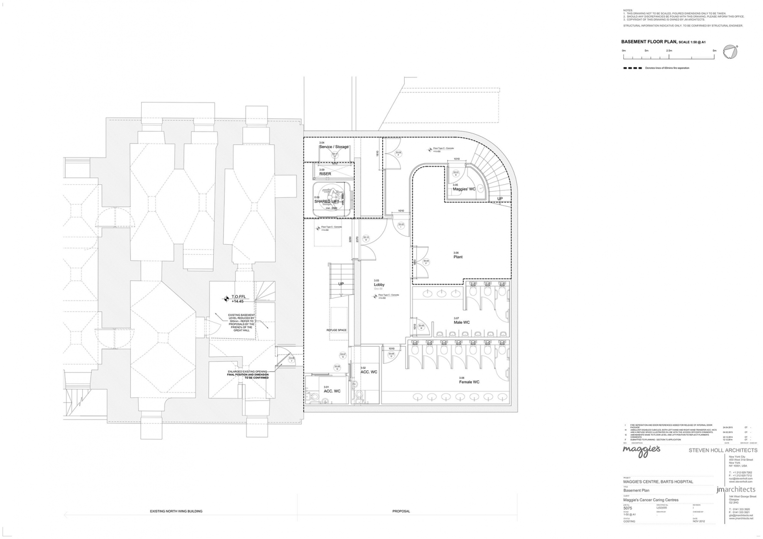 Basement plan. New Maggie's Centre by Steven Holl.