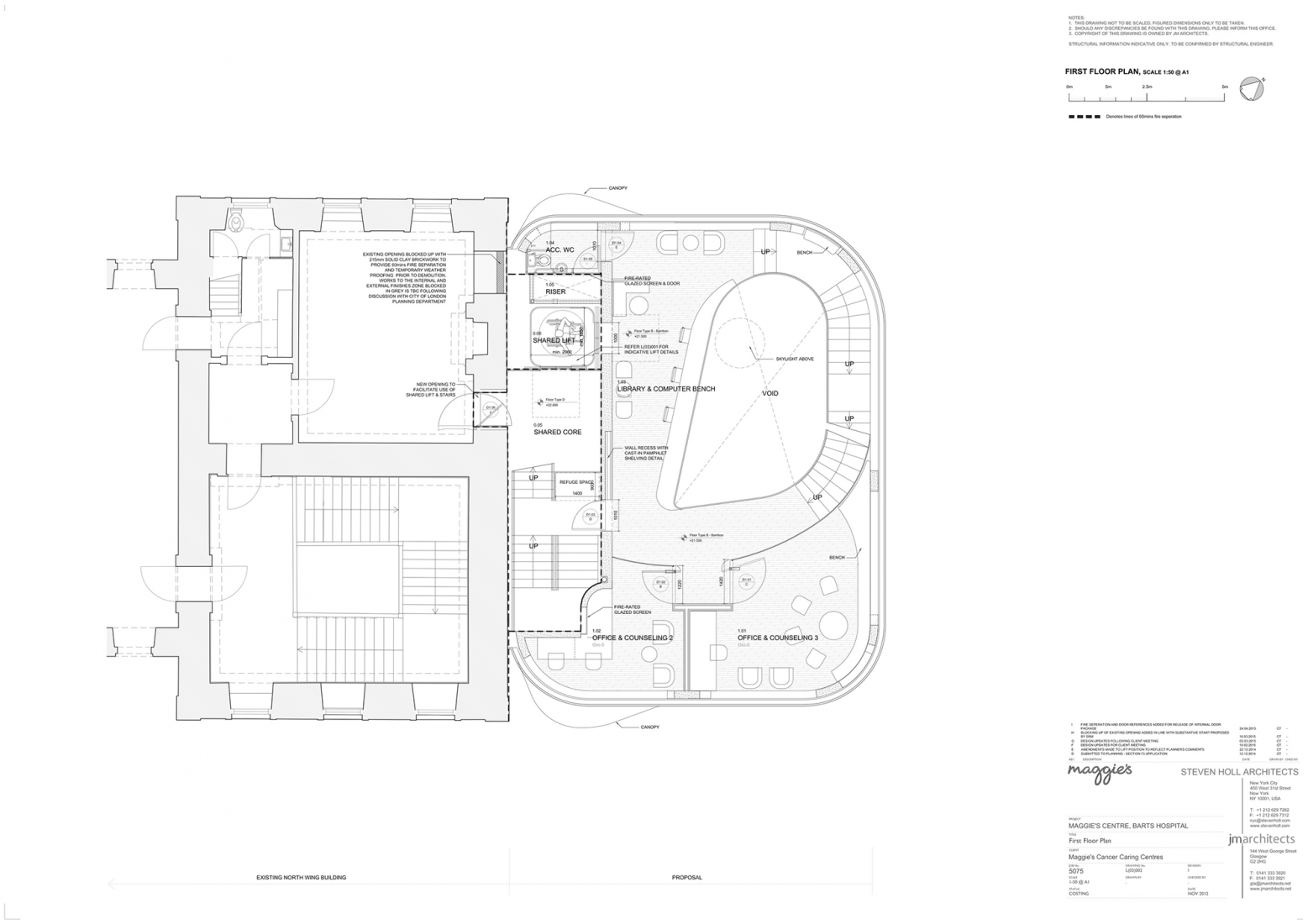 First floor plan. New Maggie's Centre by Steven Holl.