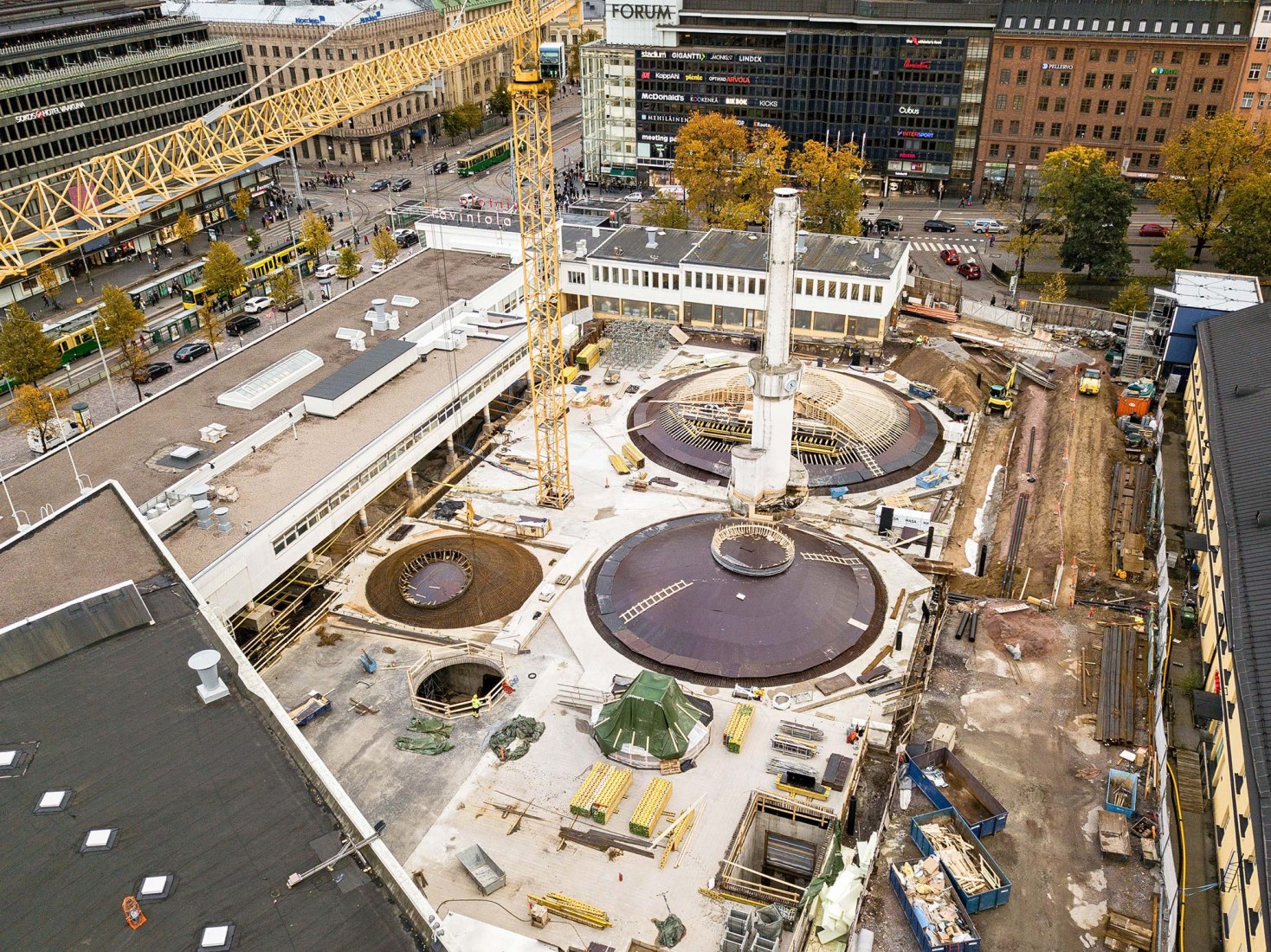 Berd-eye view construction. Amos Rex by JKMM Architects. Photograph by Tuomas Uusheimo