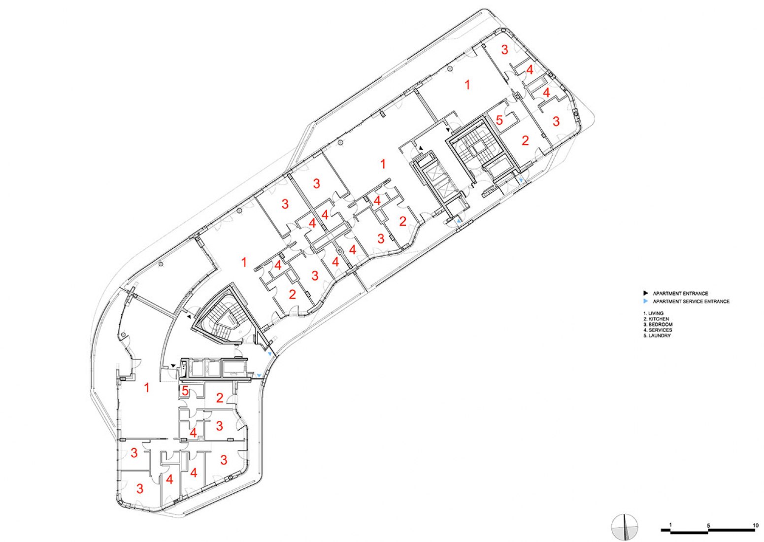 Planta de apartamentos de uno de los bloques. Residencial Citylife por Zaha Hadid.