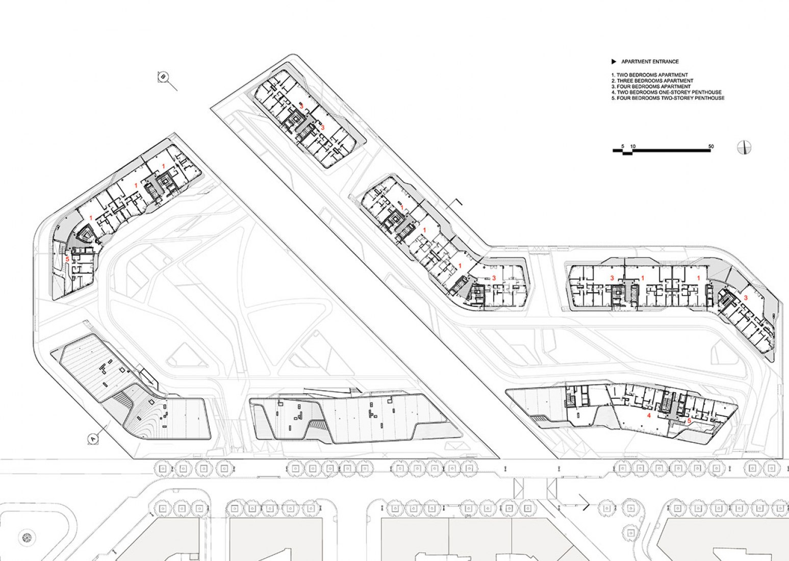 Planta tipo. Residencial Citylife por Zaha Hadid.