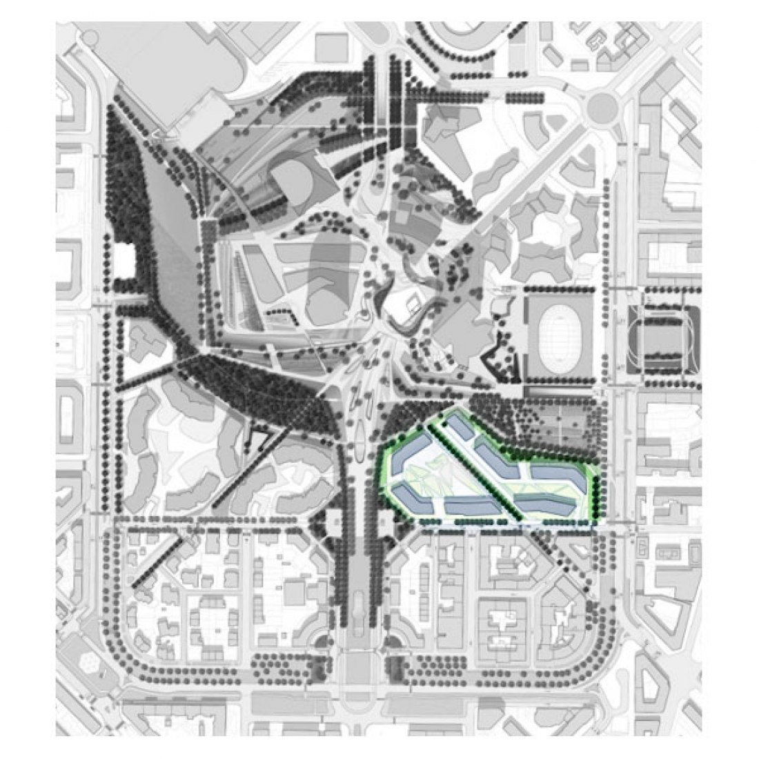 Plano de situación del Residencial Citylife por Zaha Hadid.