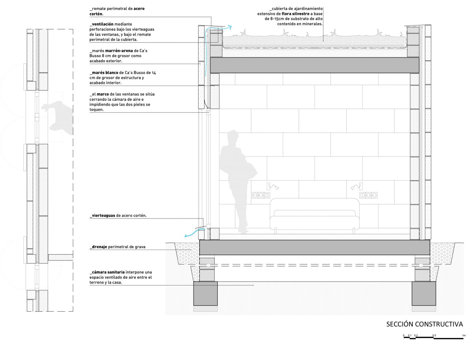 Constructive section. Casa es Carnatge by MIEL Arquitectos. Photograph @ José Hevia