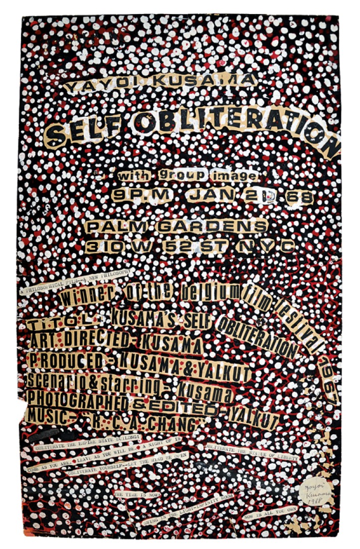 Self-Obliteration (original design foro póster) (Auto-Obliteración-diseño original para un póster), 1968. Collage with gouache and ink on paper. 46 x 28 cm. © Yayoi Kusama.