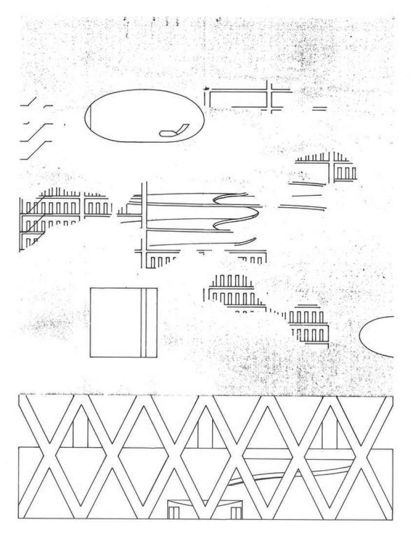 Dibujo conceptual de la fachada. OMA, Proyecto de concurso para Very Big Library. 1989 © Office for Metropolitan Architecture (OMA).