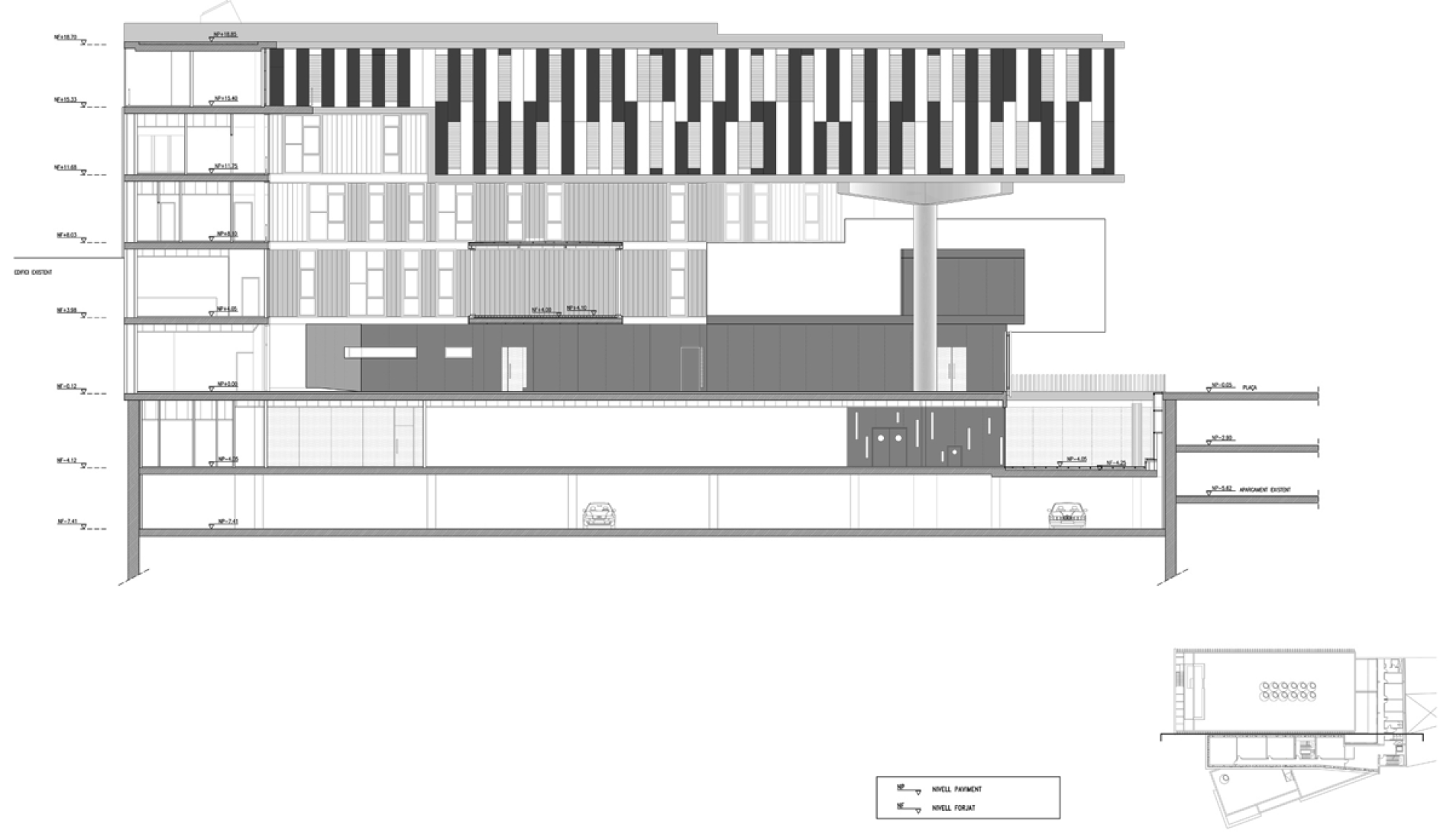 Elevation and section.