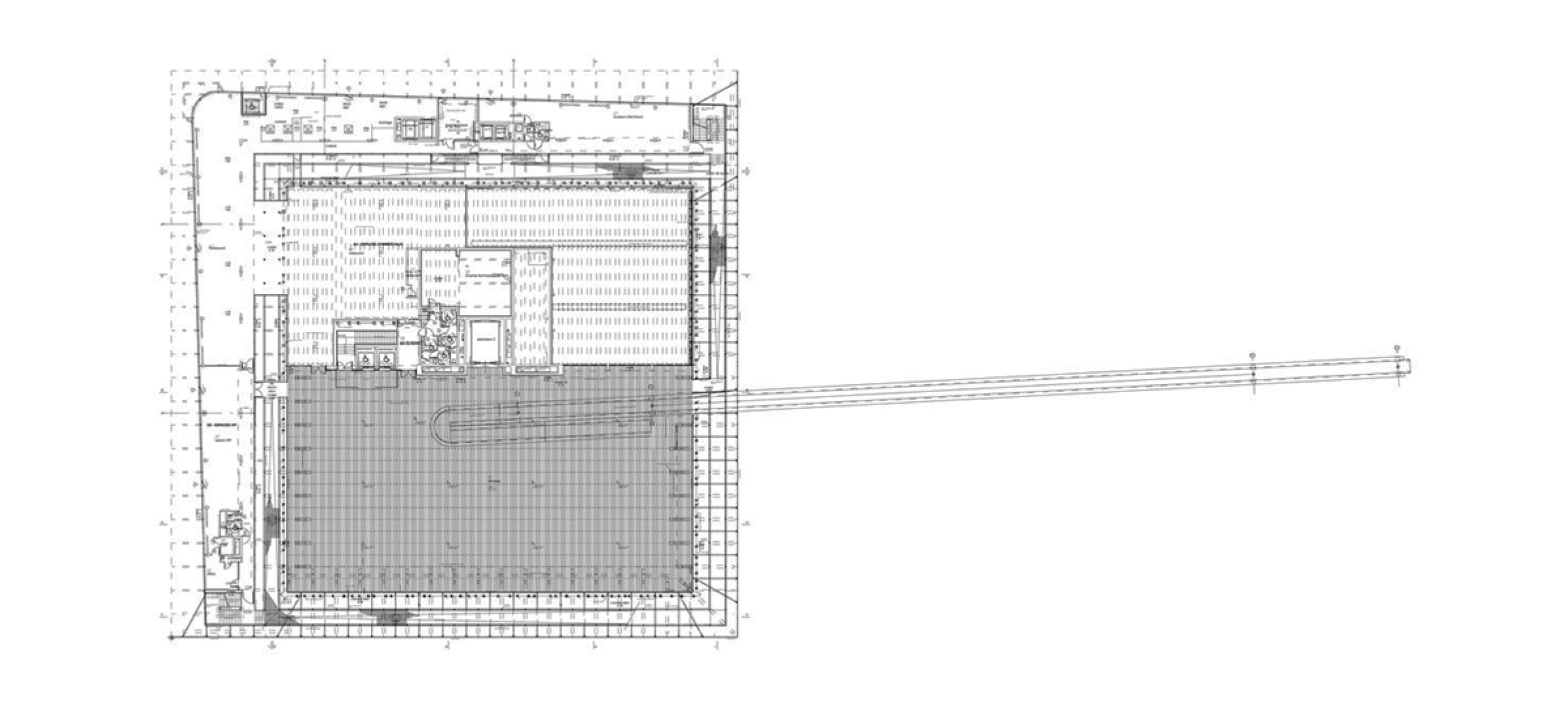 Shopping areas and the gateway from Fort St. Jean floor. MuCem, by Agence Rudy Ricciotti. Click above to see larger image. Planta con las zonas comerciales y la pasarela desde el Fuerte de St.Jean. MuCem, por Agence Rudy Ricciotti.