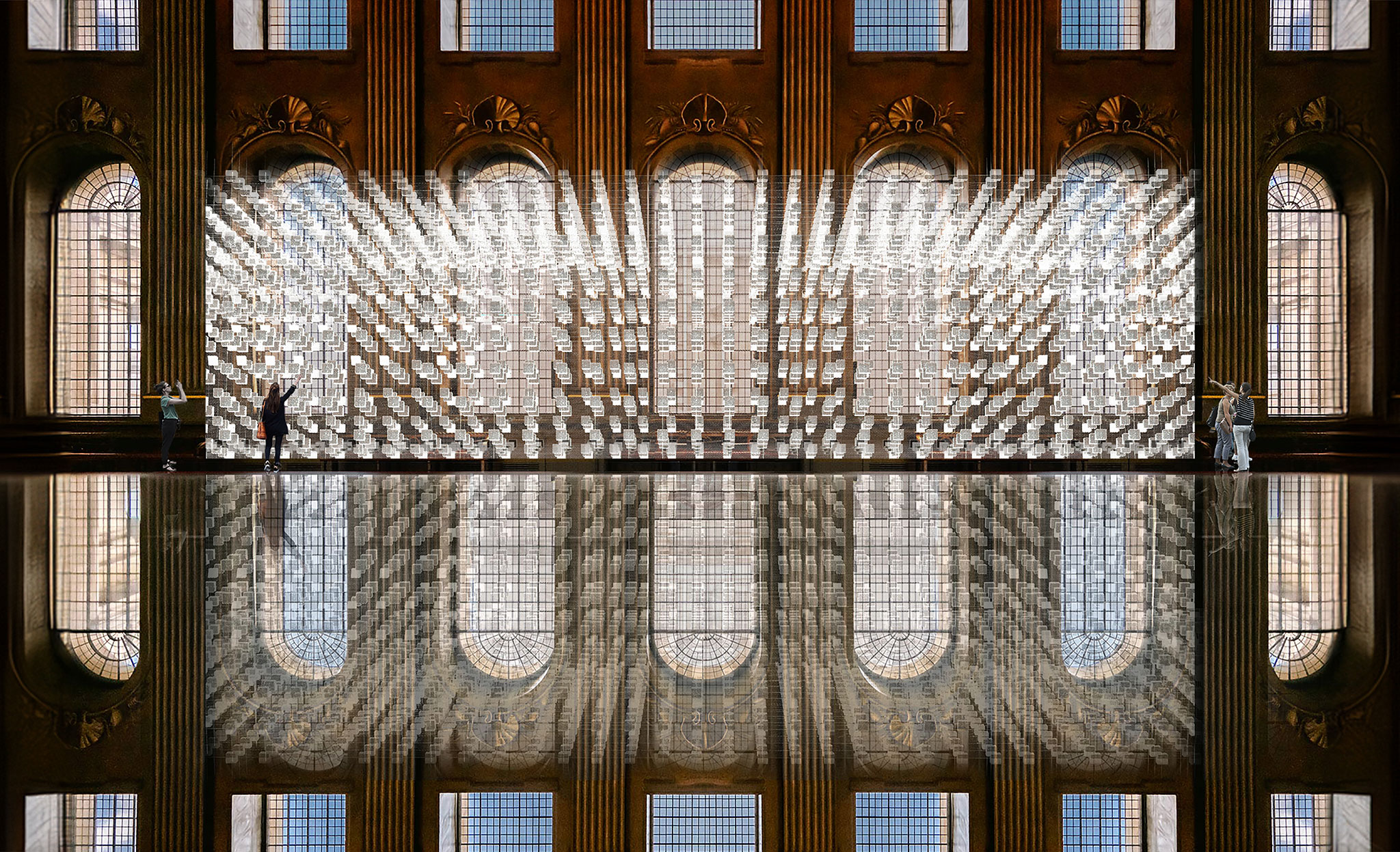 Visualización de la instalación «Duo» por Melek Zeynep Bulut en el Old Royal Naval College, London Design Festival 2024.