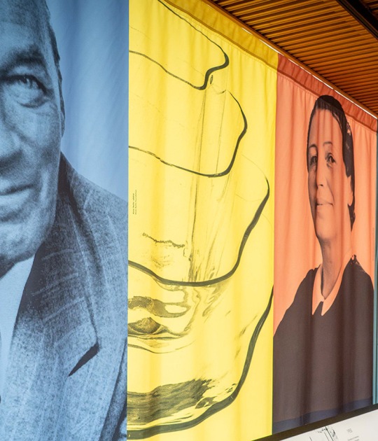 Alvar, Aino, and Elissa Aalto, featured in the permanent exhibition at Finlandia Hall in Helsinki. Photograph by Kusti Manninen Alvar, Aino, and Elissa Aalto, featured in the permanent exhibition at Finlandia Hall in Helsinki. Photograph by Kusti Manninen