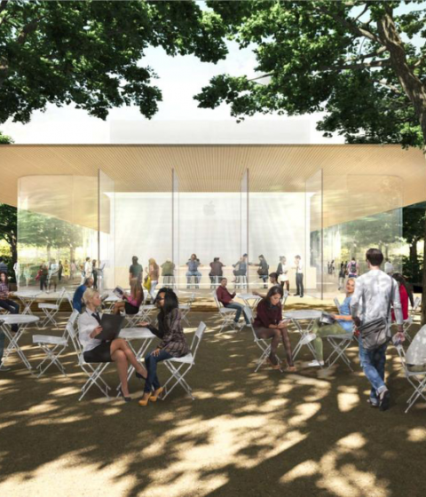 Render of the visitors center. Apple Campus 2 visitors center by Foster + Partners. Image courtesy of Apple  Render of the visitors center. Apple Campus 2 visitors center by Foster + Partners. Image courtesy of Apple