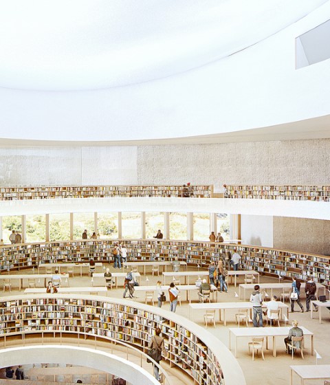 Reading Room view of the National Library of Israel by Herzog & de Meuron. Photomontage © Herzog & de Meuron. Image courtesy of the National Library of Israel Reading Room view of the National Library of Israel by Herzog & de Meuron. Photomontage © Herzog & de Meuron. Image courtesy of the National Library of Israel