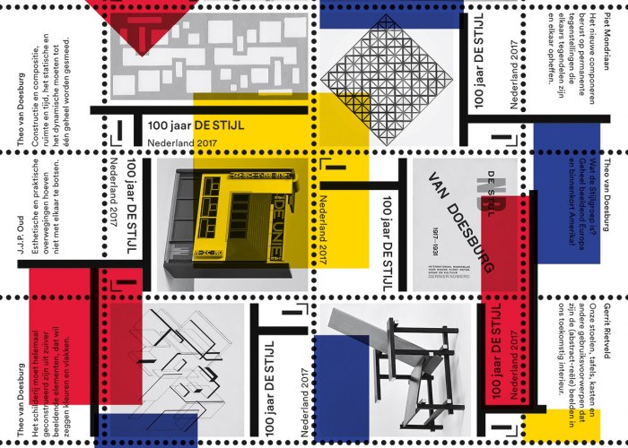 Het Nieuwe Instituut and the Gemeentemuseum featured on postage stamps celebrating 100 years of De Stijl