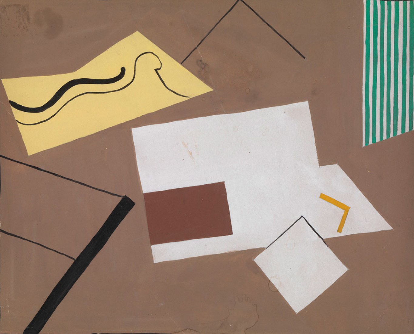 Untitled (Brown with green stripes). 1930 Gouache on paper. Exhibition Eileen Gray: the private painter. Image courtesy of the Osborne Samuel Gallery. Untitled (Brown with green stripes). 1930 Gouache on paper. Exhibition Eileen Gray: the private painter. Image courtesy of the Osborne Samuel Gallery.