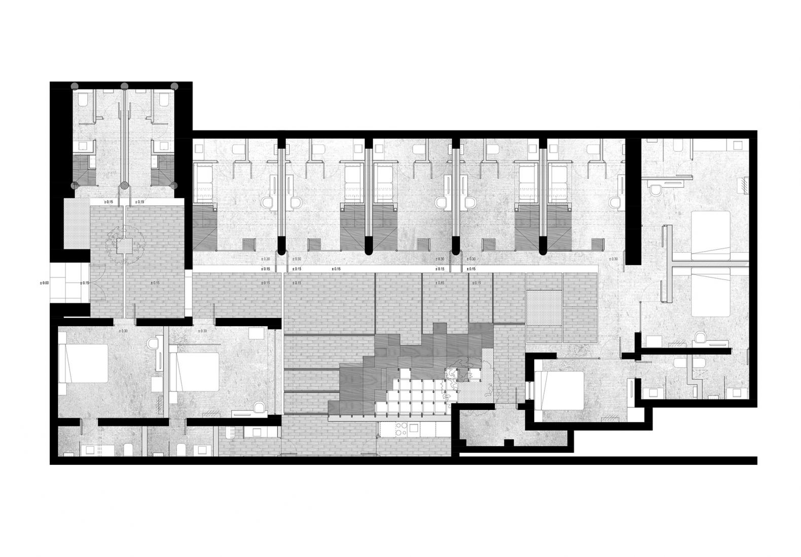 Ground floor plan. Beijing Hutong Hotel by Urbensis + NSAAA.  Ground floor plan. Beijing Hutong Hotel by Urbensis + NSAAA.