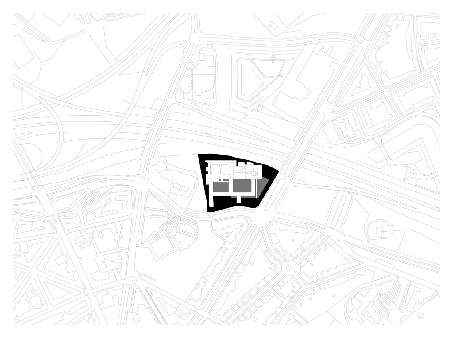 Site plan, deSingel International Arts Campus by Stéphane Beel Architects. Courtesy of SBA. Site plan, deSingel International Arts Campus by Stéphane Beel Architects. Courtesy of SBA.